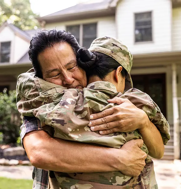 military hugging